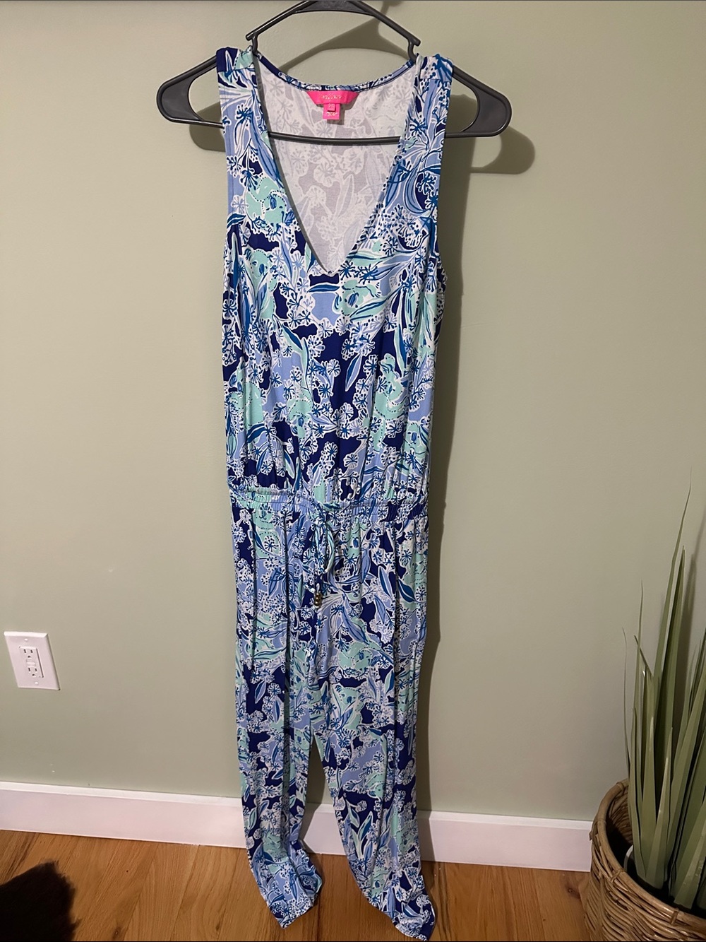 Lilly Pulitzer Navy & Aqua Sleeveless Floral Jumpsuit
